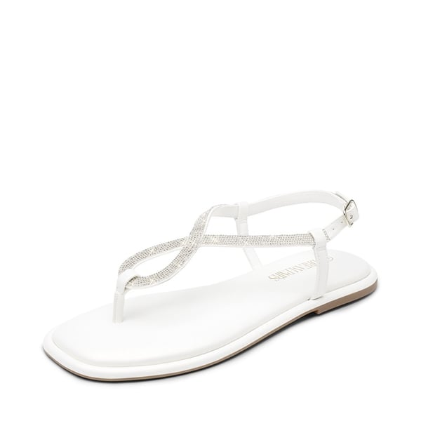 Ankle Strap Rhinestone Flat Sandals - WHITE -  0